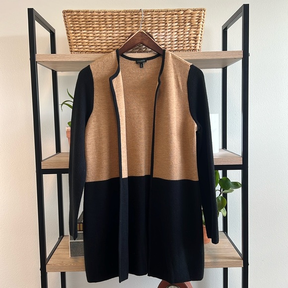 Talbots Sweaters - Talbots Merino Wool Blend Brown & Black Long Open Cardigan, M
